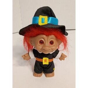 Vintage ACE Pilgrim Thanksgiving 5" Troll Doll With Outfit Red Hair Pink Eyes